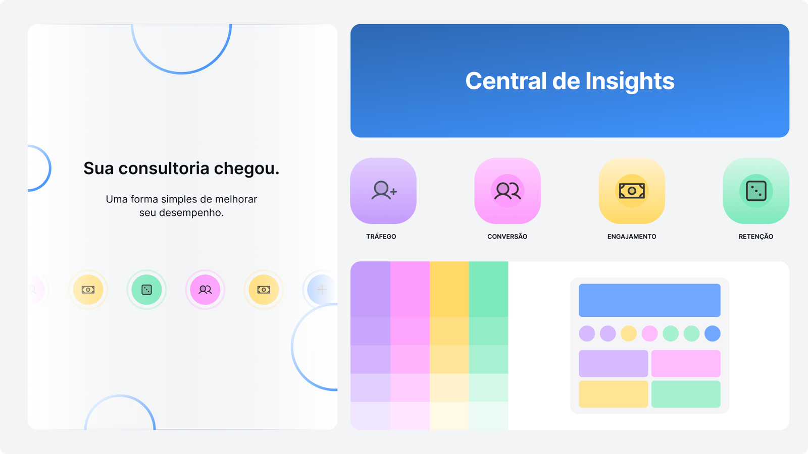 Conceito visual da Central de Insights da PlayPiX