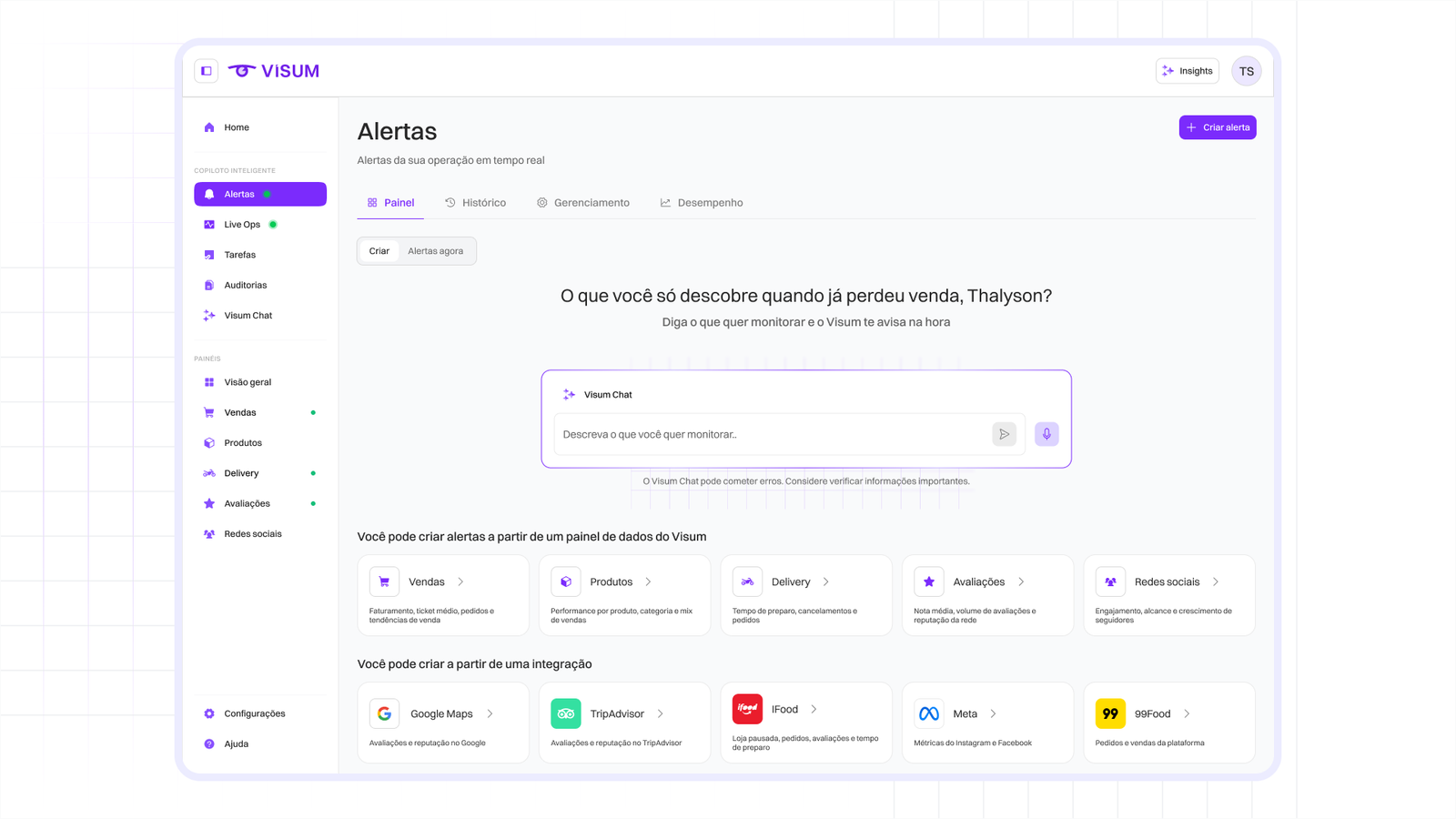 Tela inicial da plataforma Visum