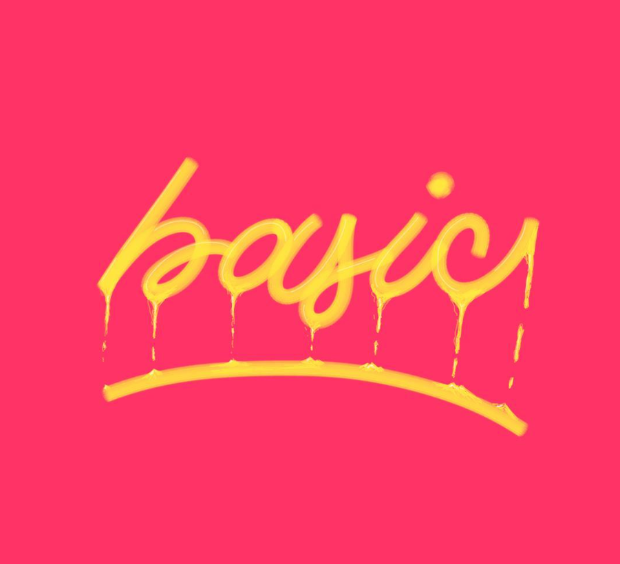 Lettering Basic em amarelo sobre fundo rosa