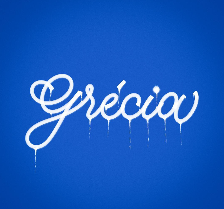 Lettering Grécia em branco sobre fundo azul