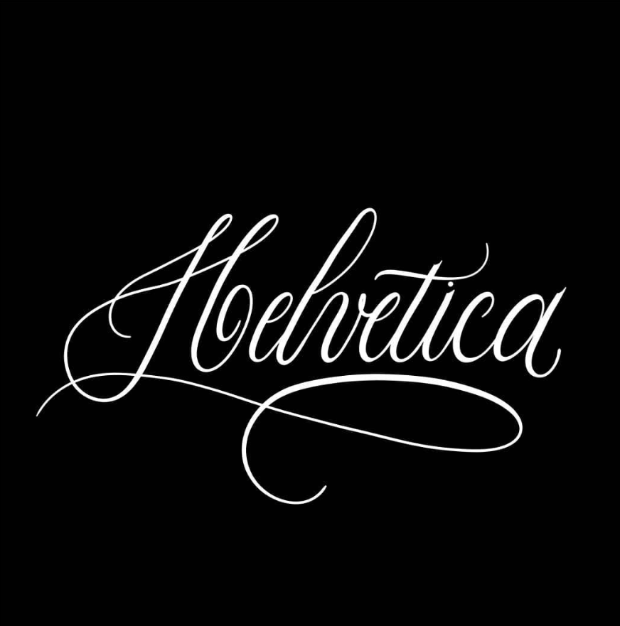Lettering Helvetica em branco sobre fundo preto
