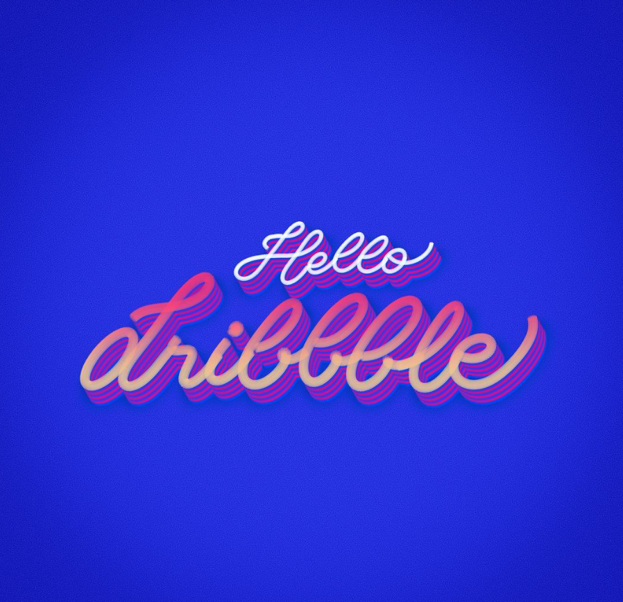 Lettering Hello Dribbble em tons de rosa e azul